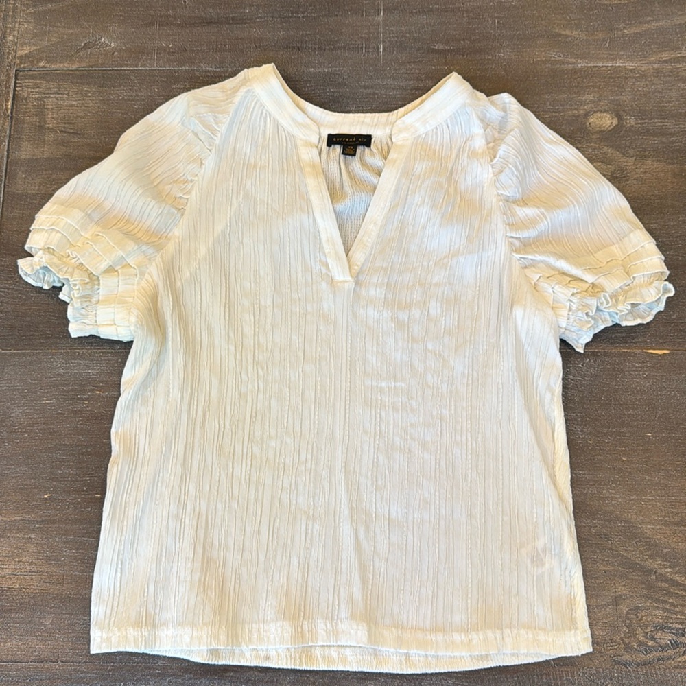 Anthropologie XS Current Air Ivory Puff Sleeve Split Neck Blouse